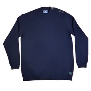 Vintage SAINT JAMES Navy Blue Cancale Wool Fisherman Sweater Button Men's Medium